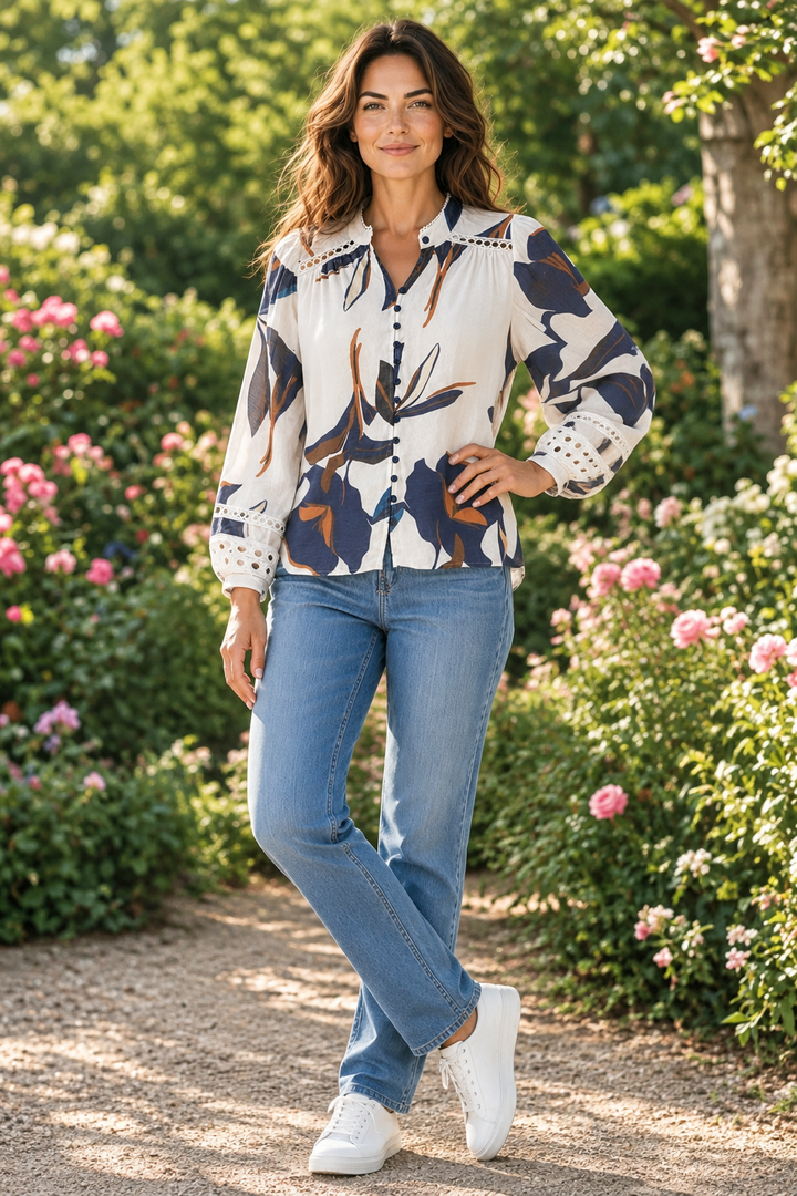 Evie Off White Multi Print Top