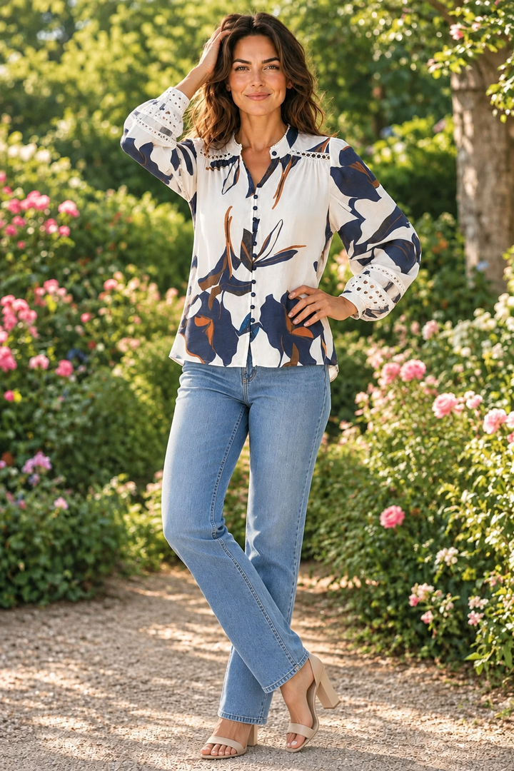 Evie Off White Multi Print Top