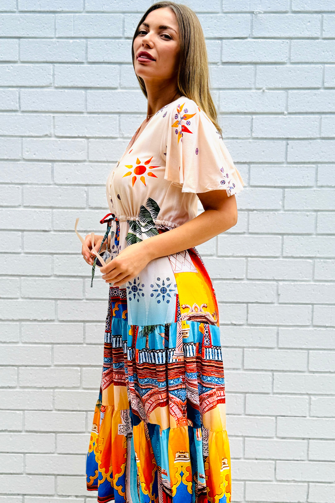 Aly Drawstring Midi in Multi Print