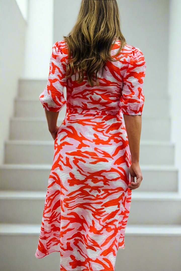 Fallon Orange, Pink and White  Print Midi Shirt Dress