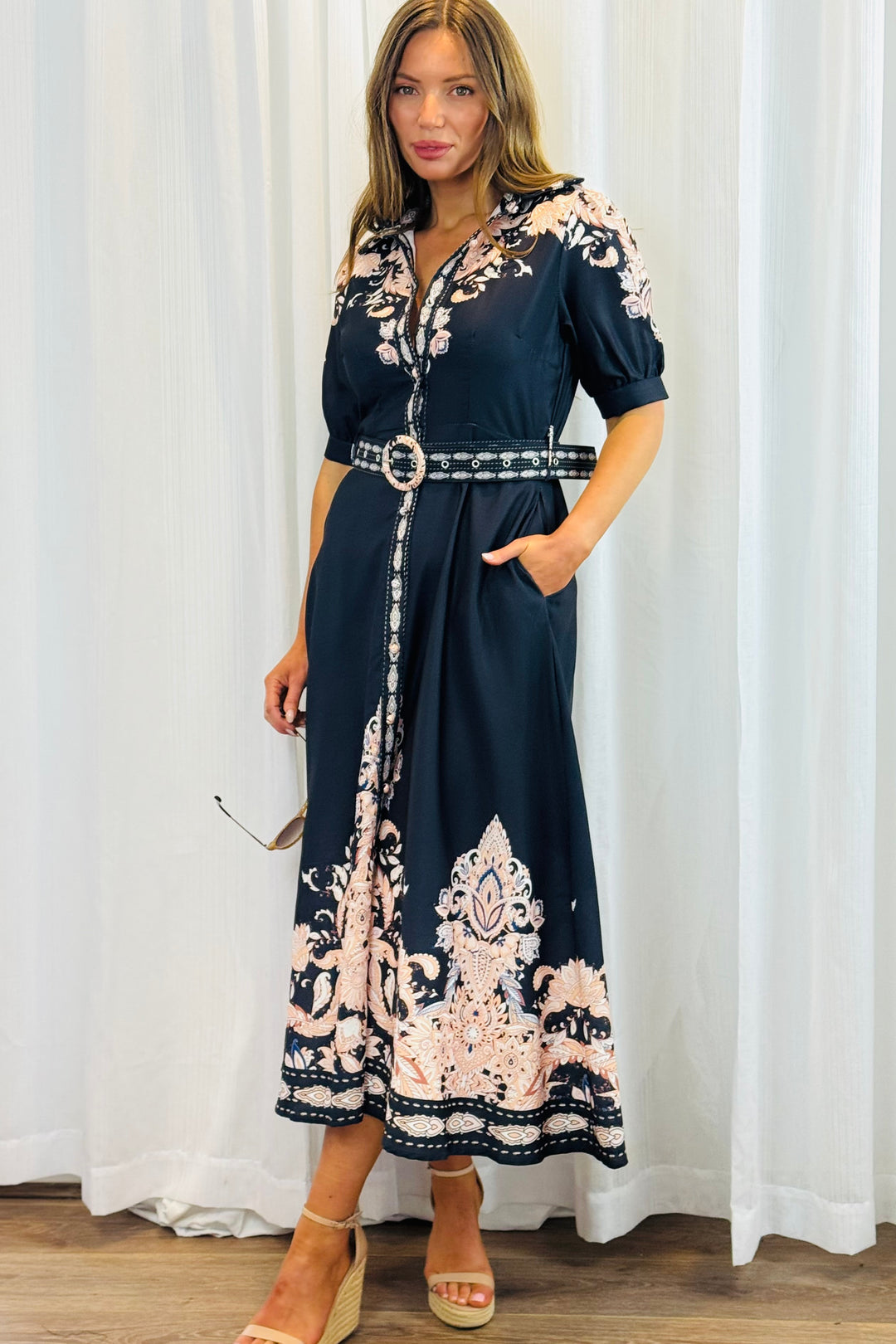 Georgia Black Maxi Dress With Embroidered Print