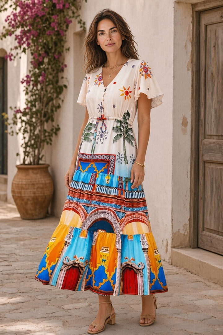 Aly Drawstring Midi in Multi Print
