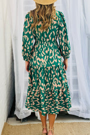 Molli Midi Drawstring Dress in Green Animal Print
