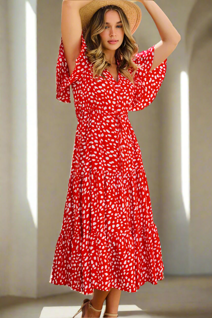 Eliza Maxi in Red And White Print