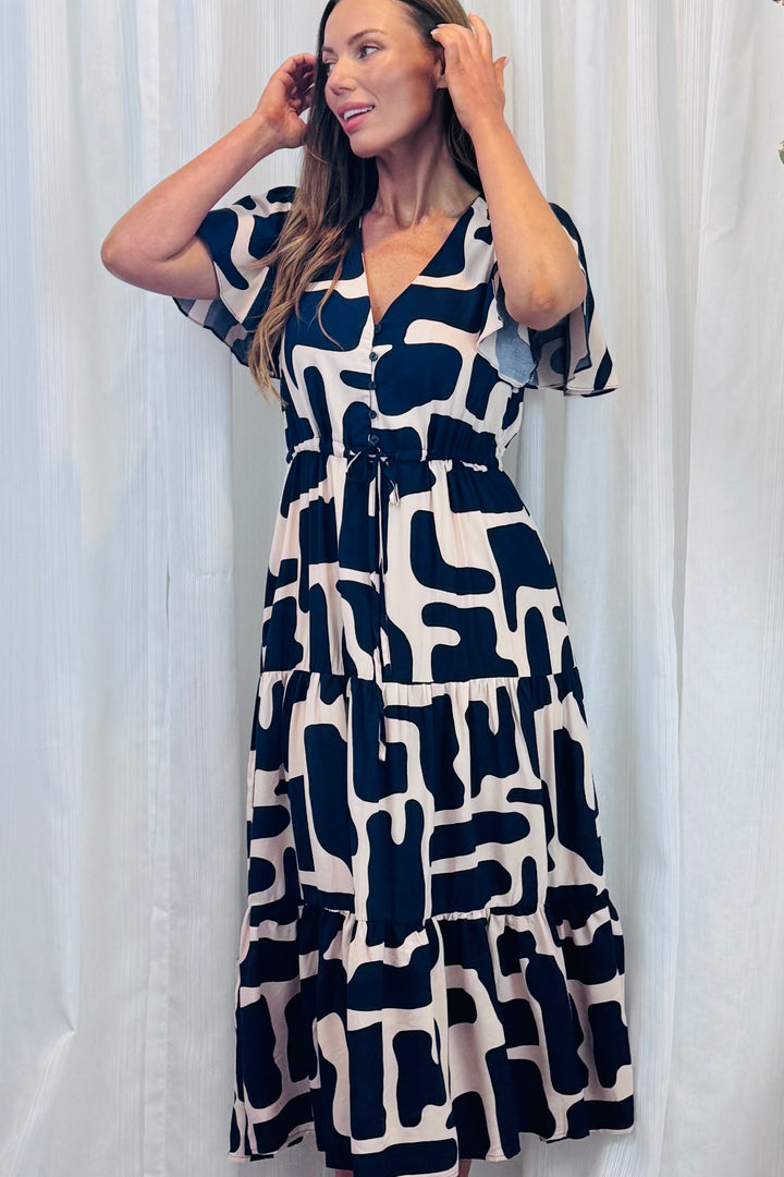 Santorini In Nude and Navy Print