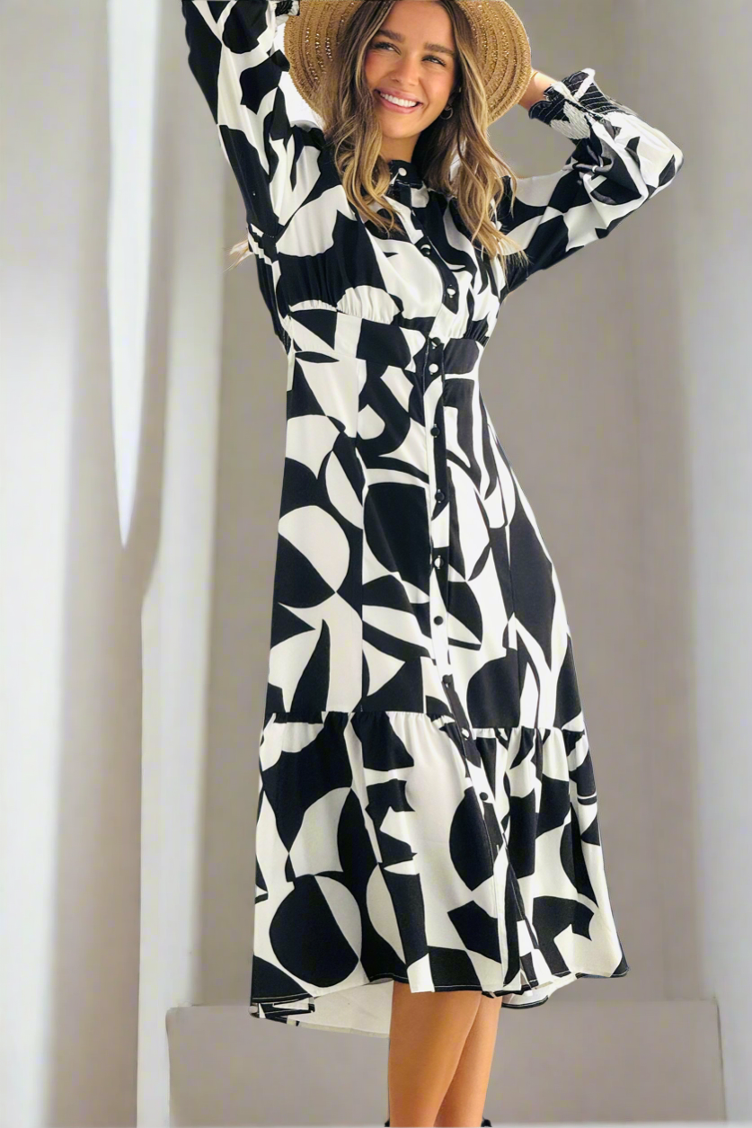 Paige Shirt Dress midi  in Black and White Print