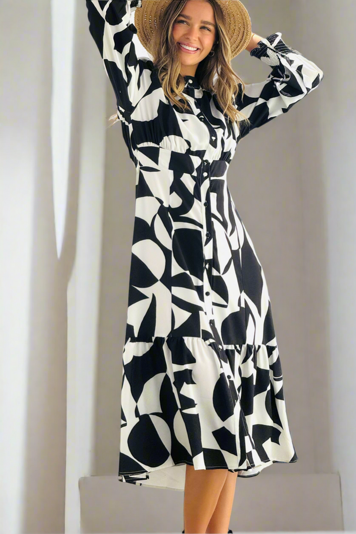 Paige Shirt Dress midi  in Black and White Print