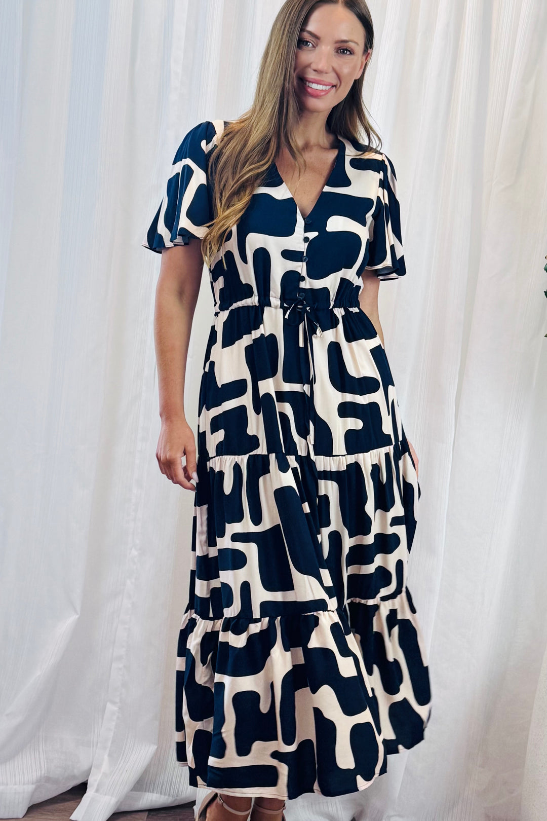 Santorini In Nude and Navy Print