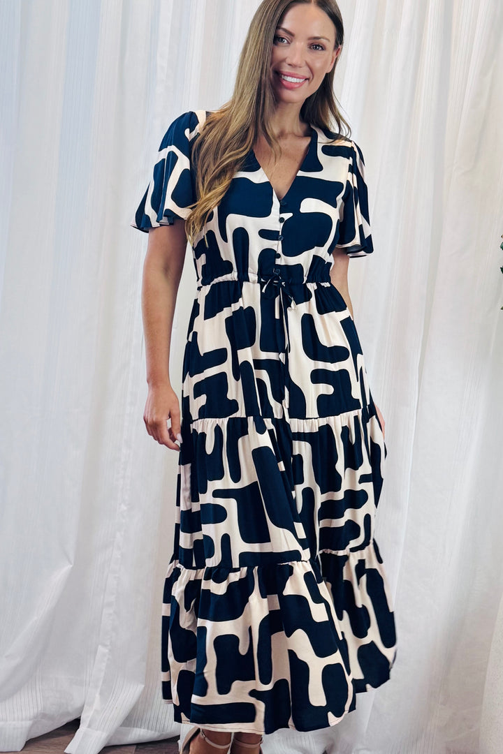 Santorini In Nude and Navy Print