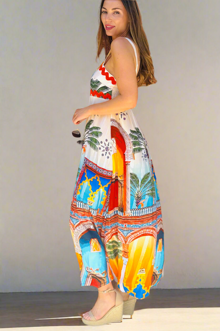 Positano Maxi In Orange Multi Print