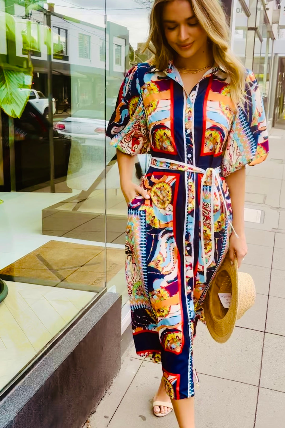 Jasmine Shirt Style Maxi Dress in Multicolour Print