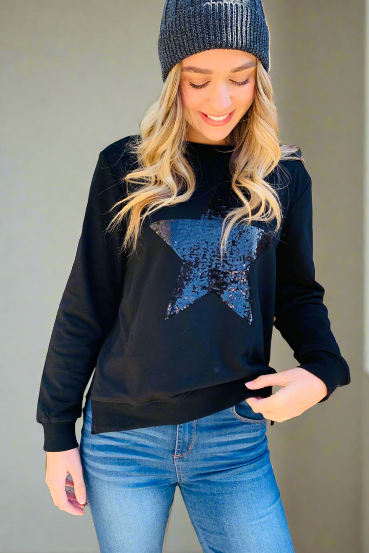 Olivia | Black Windcheater with Sequin Star Detail