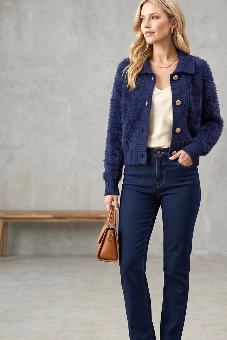 Erica Fluffy Knit in Navy