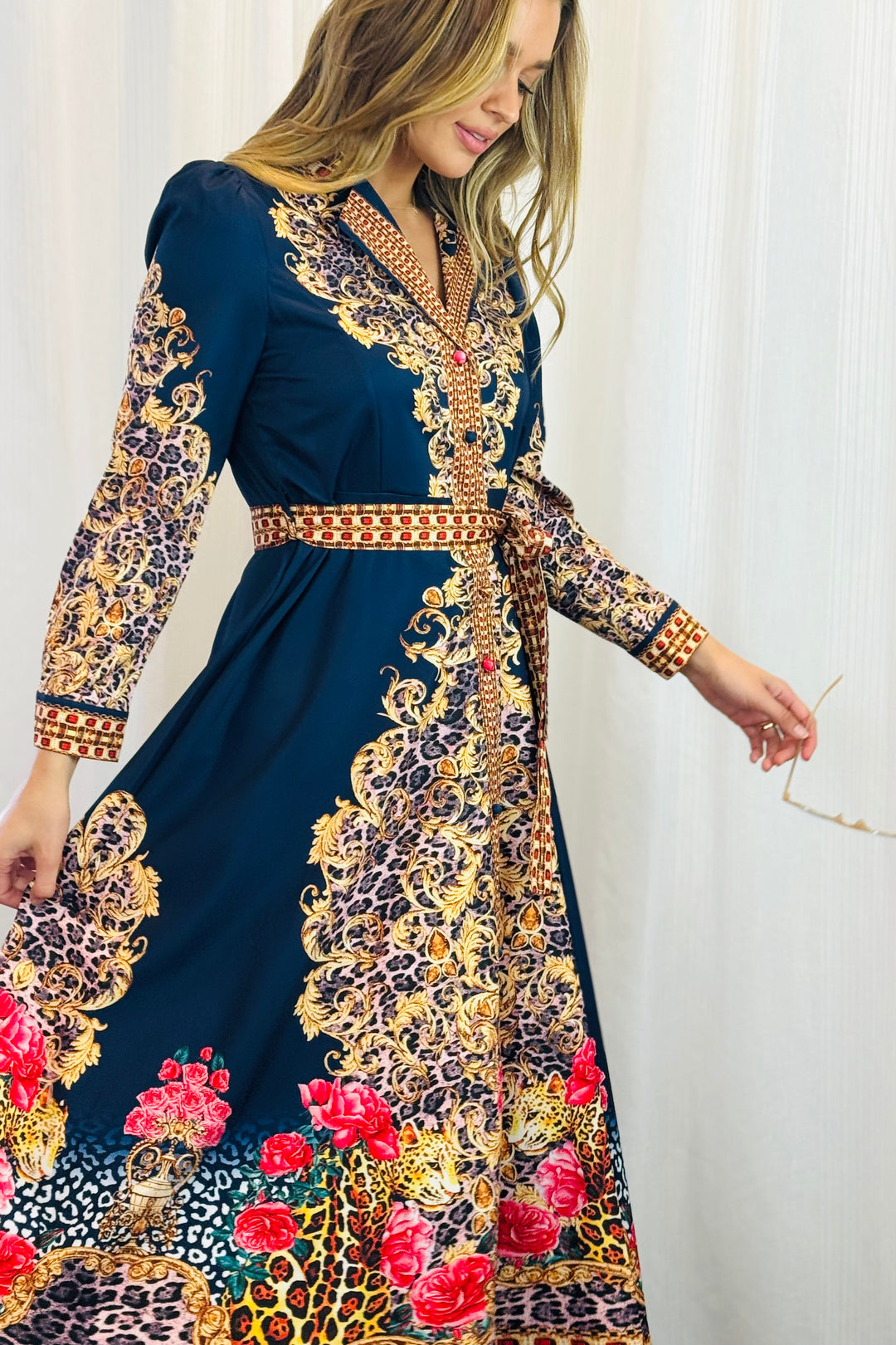 Catalina Navy Embroidered Print Maxi Dress