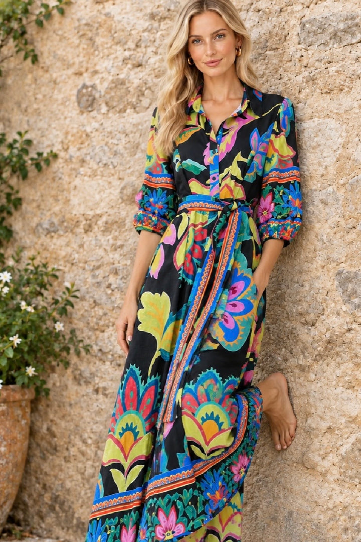 Jemma Dress In Black Multi Print