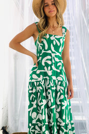 Evelyn Maxi Dress in Green And White Print