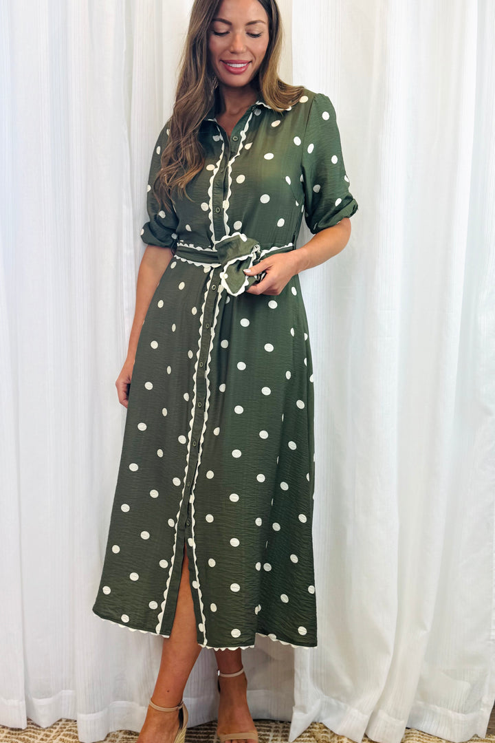Shyla Polka Dot Dress in Khaki