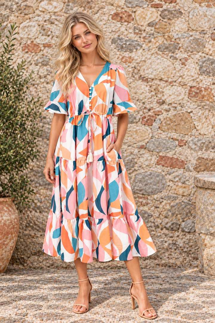 Sophie Multi Colour Drawstring Dress