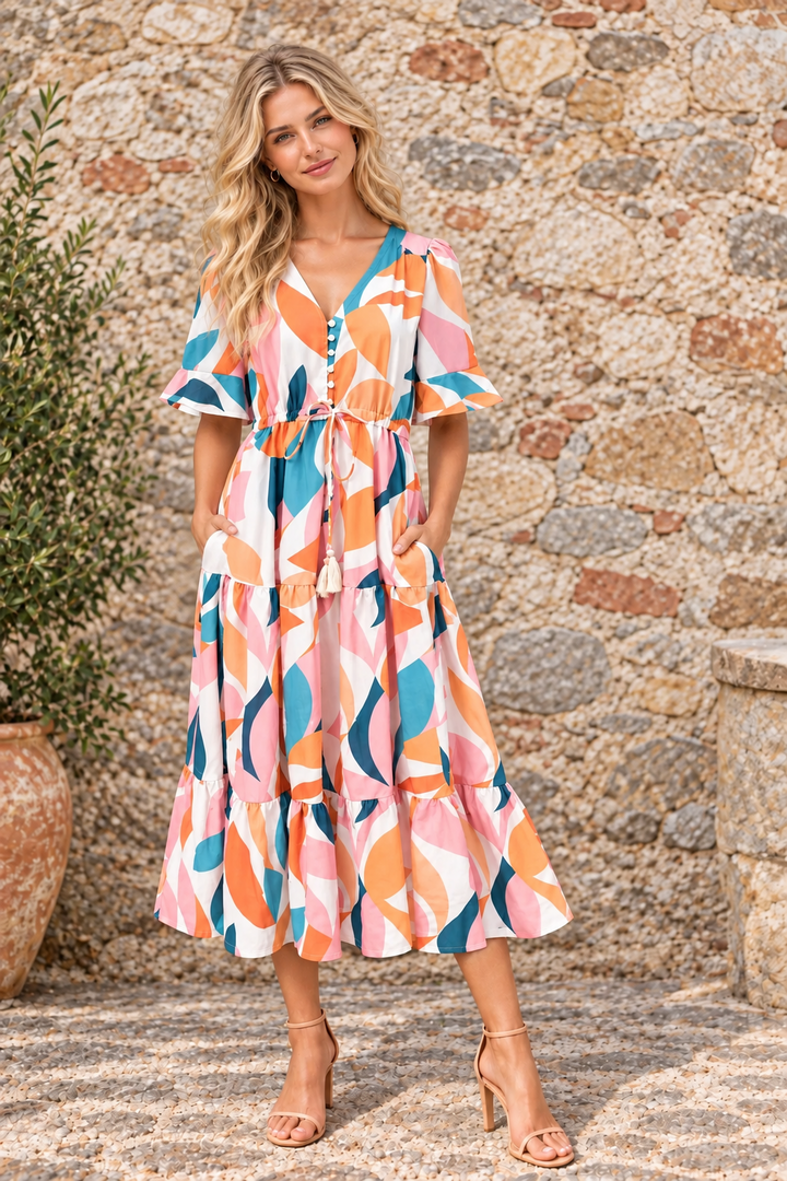 Sophie Multi Colour Drawstring Dress