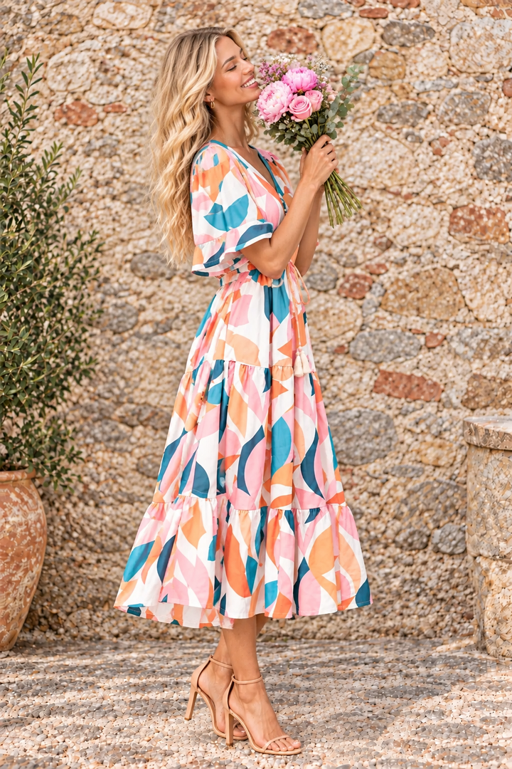 Sophie Multi Colour Drawstring Dress