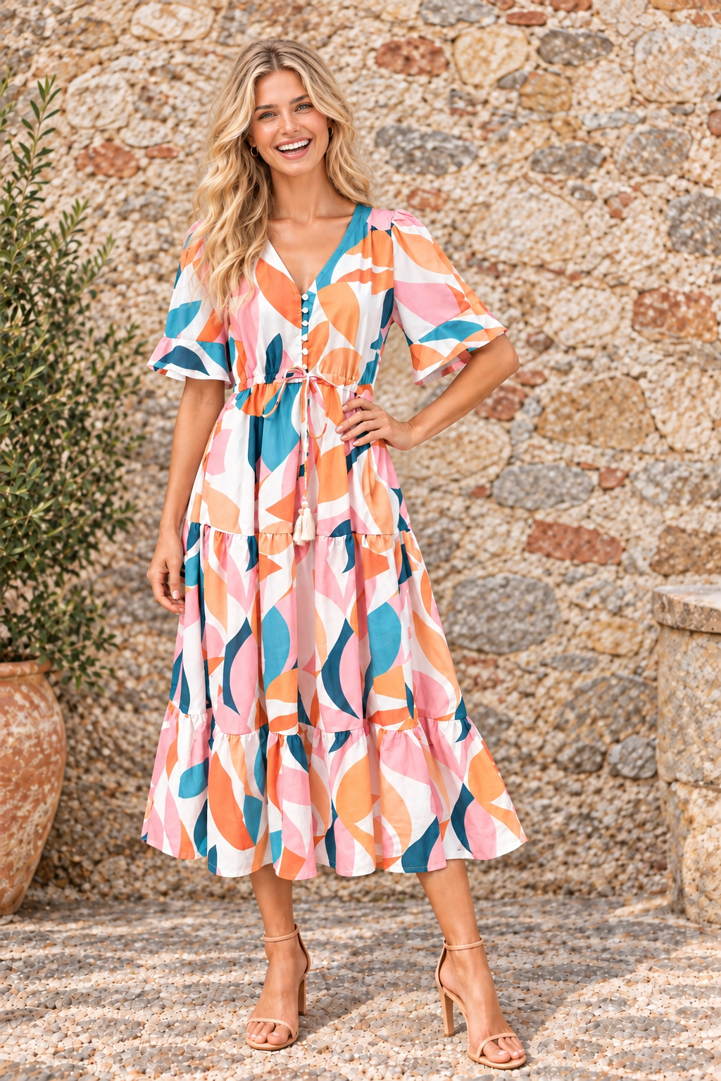 Sophie Multi Colour Drawstring Dress