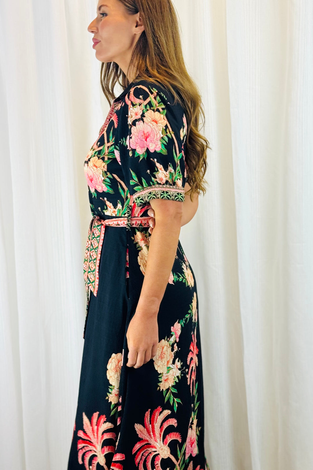 Maddison Shirt Dress in Black Multi Print