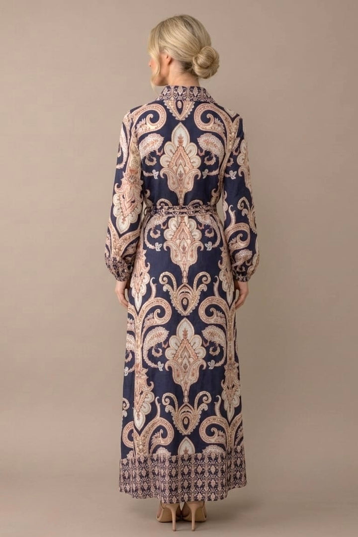 Lennox Navy Print Maxi Shirt Dress