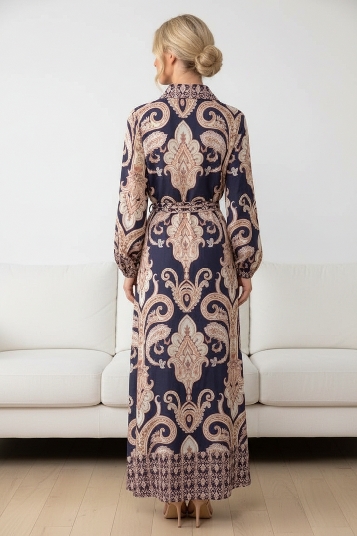 Lennox Navy Print Maxi Shirt Dress