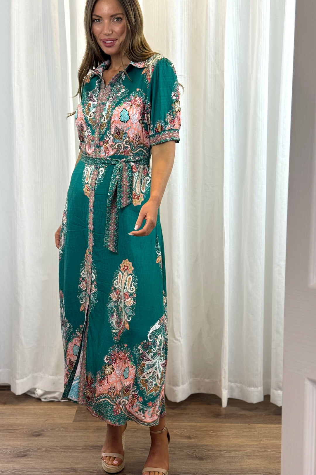 Gidget Short Sleeve Dress With Embroidered Print