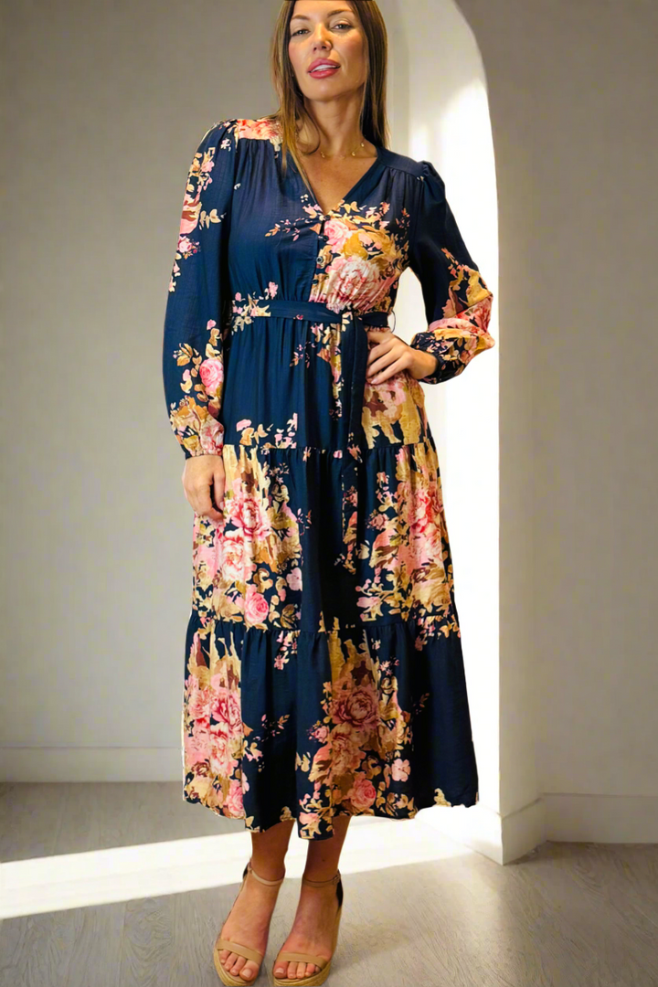 Zara Navy Floral Long Sleeve Dress