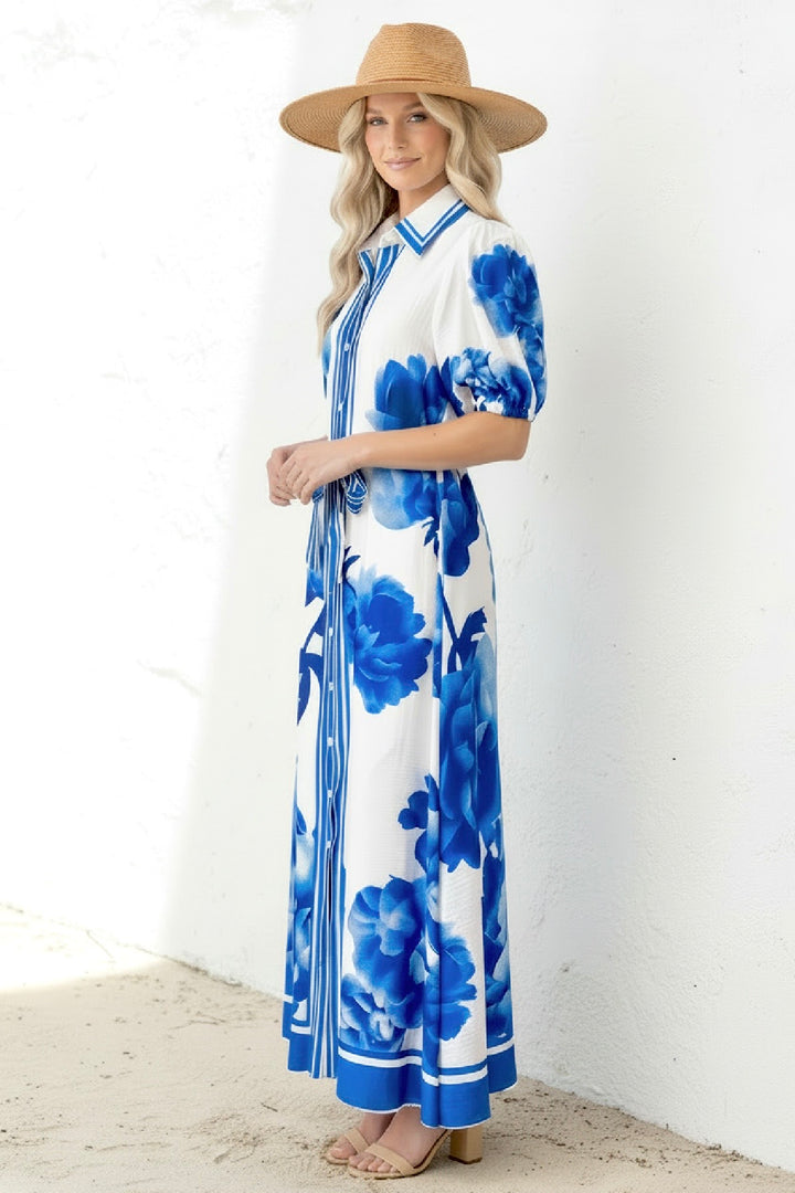 Natalia Dress In Blue Floral Print