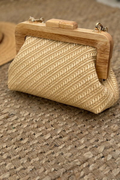 Lou Lou Rattan Bag Small Size with Gold Long Cross Body Chain-30% off at Cart