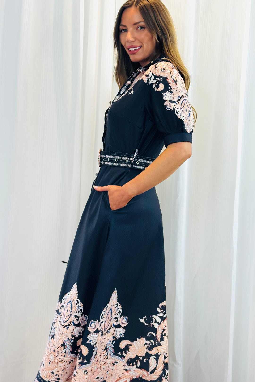 Georgia Black Maxi Dress With Embroidered Print