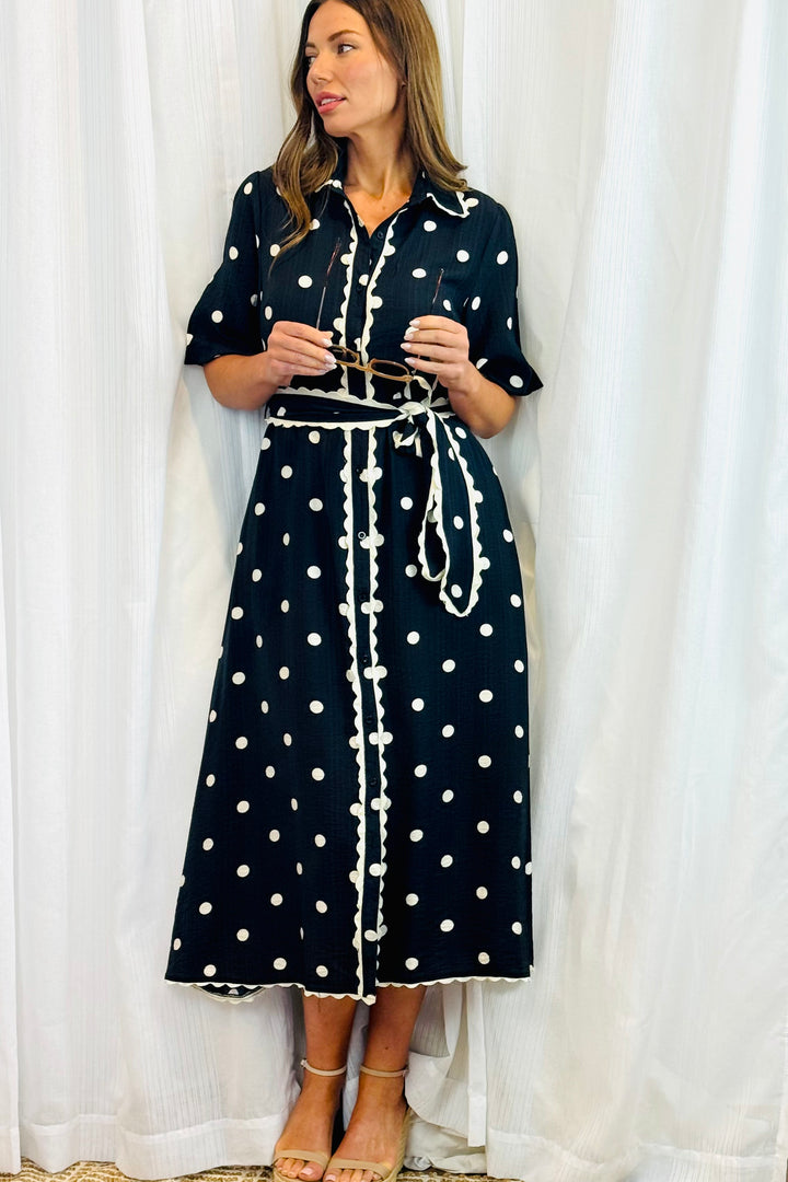 Shyla Black and Off White Polka Dot Dress