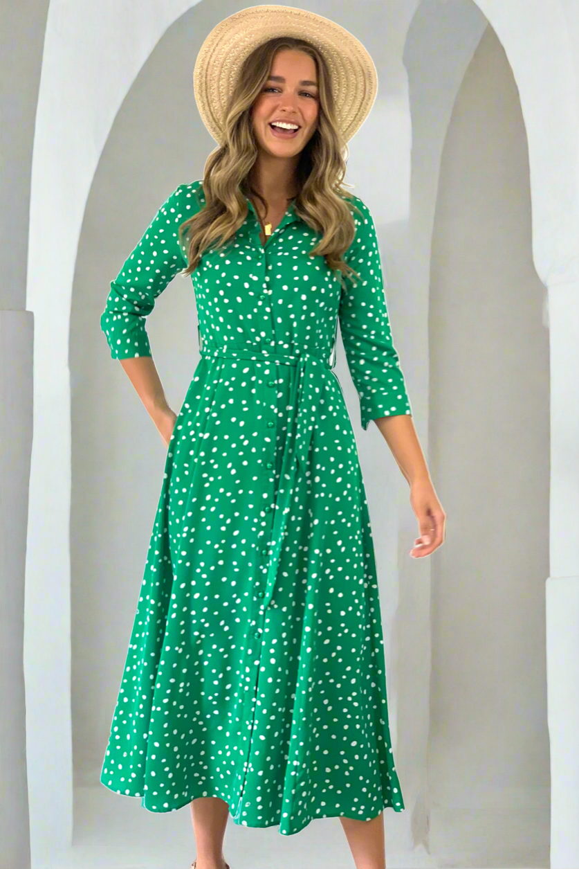 Willow Green And White Shirt Midi Dress