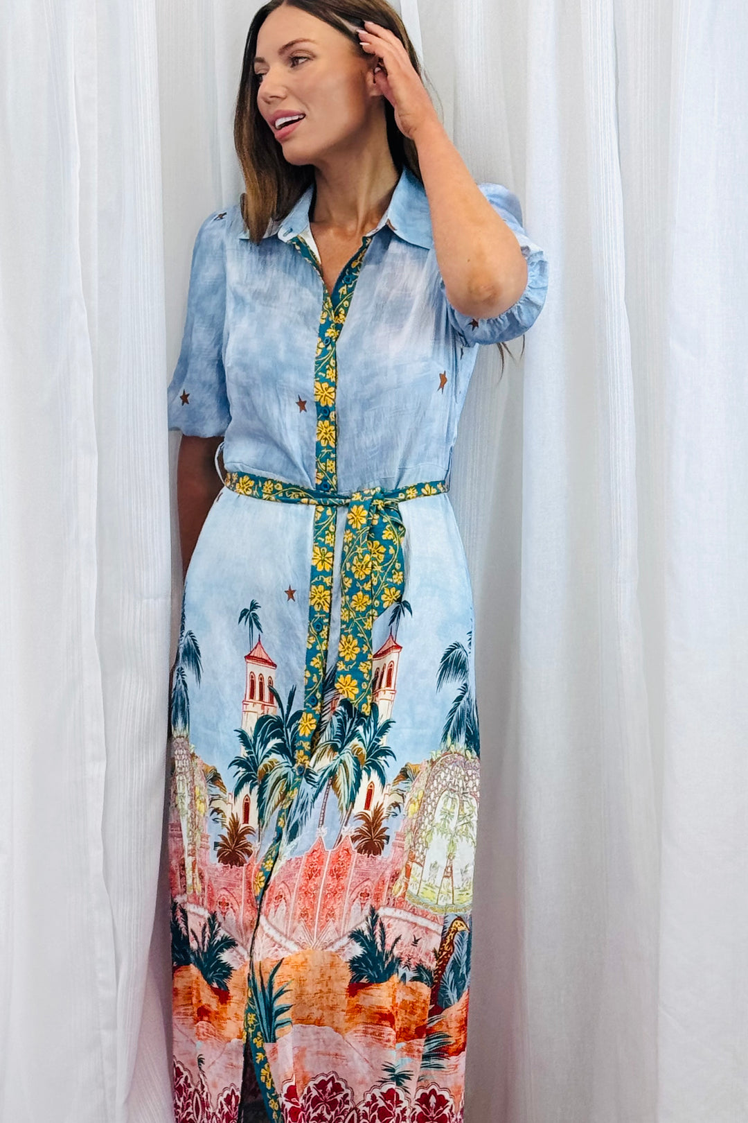 Jemma Shirt Dress in Blue Multi Print