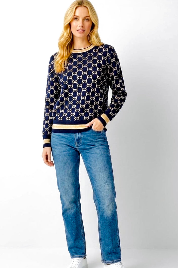 Alexi GG Knit Top in Navy Print