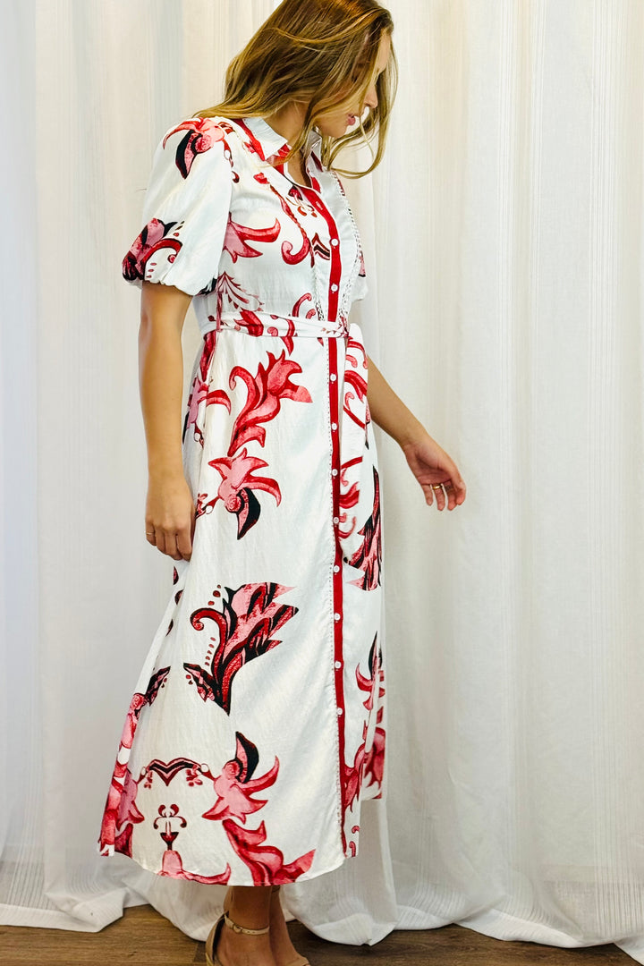 Morgan Floral Shirt Dress in Red and Pink