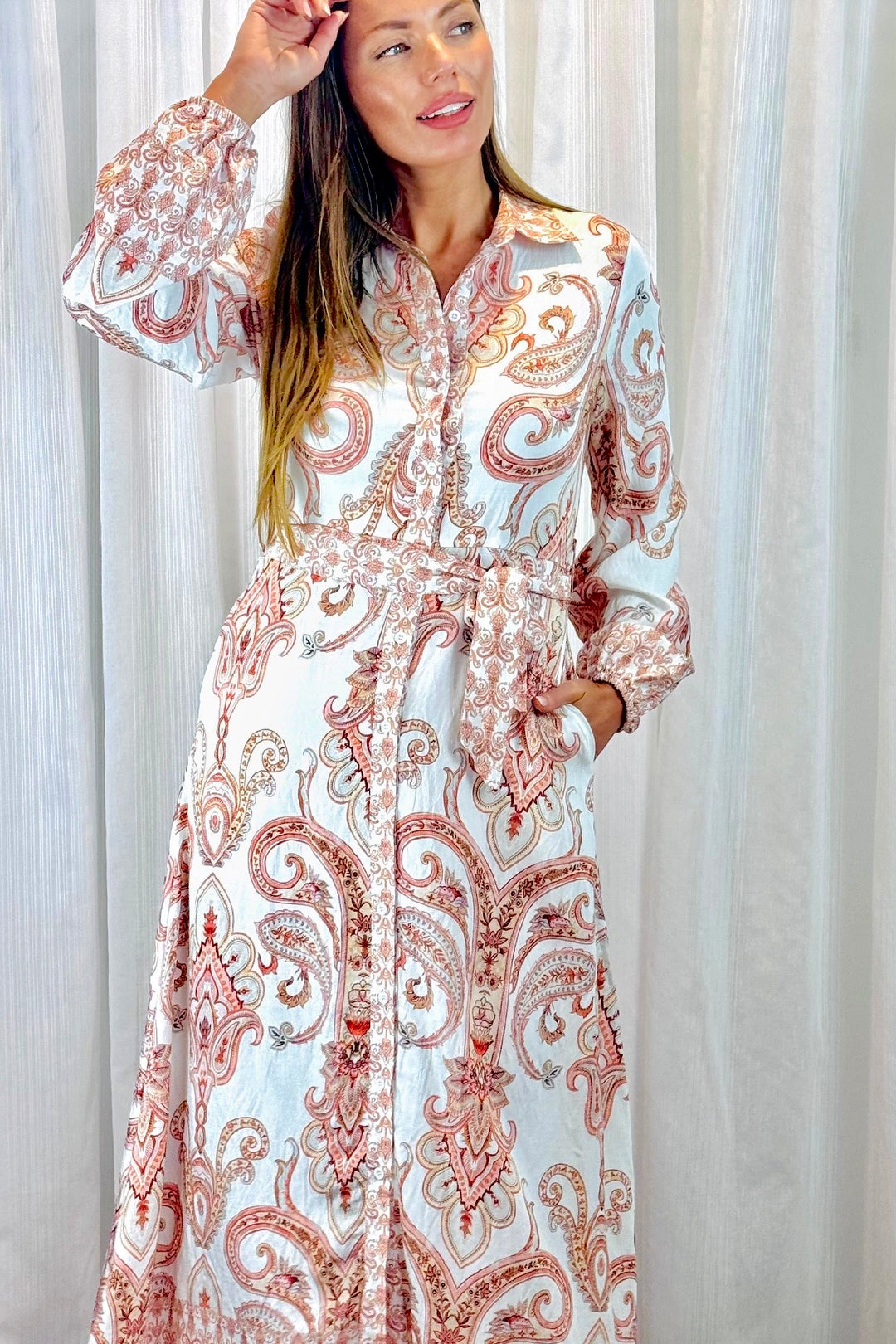 Lennox Paisley Print Dress in Long Sleeve