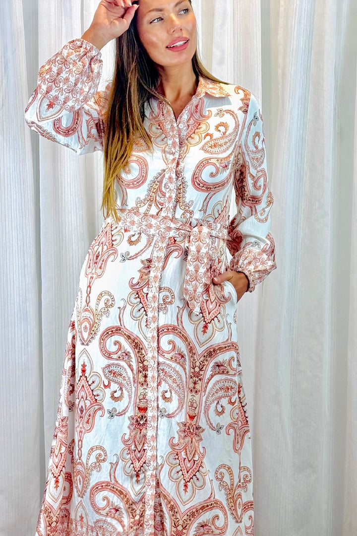 Lennox Paisley Print Dress in Long Sleeve