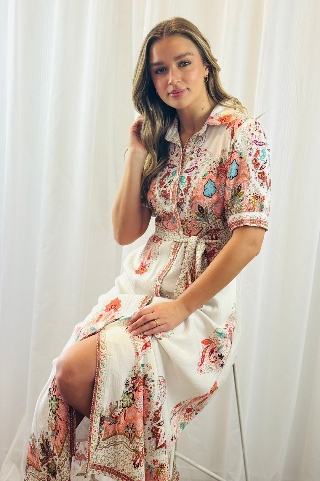 Gidget Embroidered Print Dress In Off White