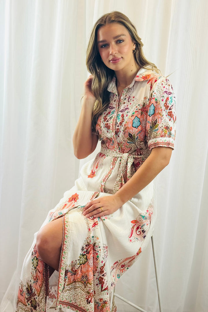Gidget Embroidered Print Dress In Off White