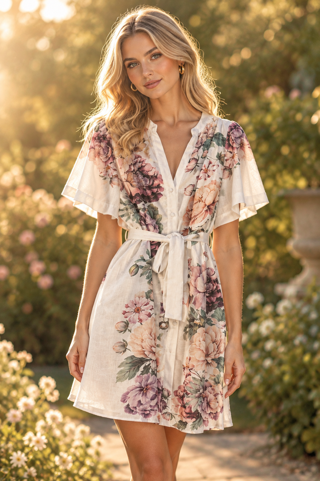 Valentina Off White Floral Print Dress
