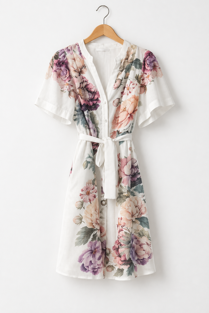 Valentina Off White Floral Print Dress
