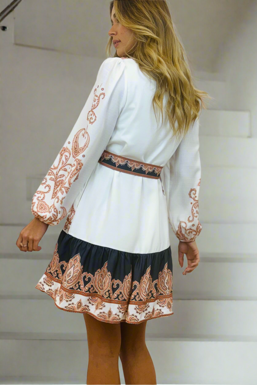 Bonnie Shirt Dress with Embroidery in White and Navy Print - Back in Stock