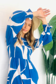 Cleo Long Sleeve Midi  Dress in Blue