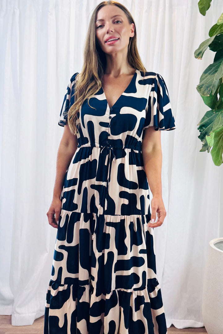 Santorini In Nude and Navy Print