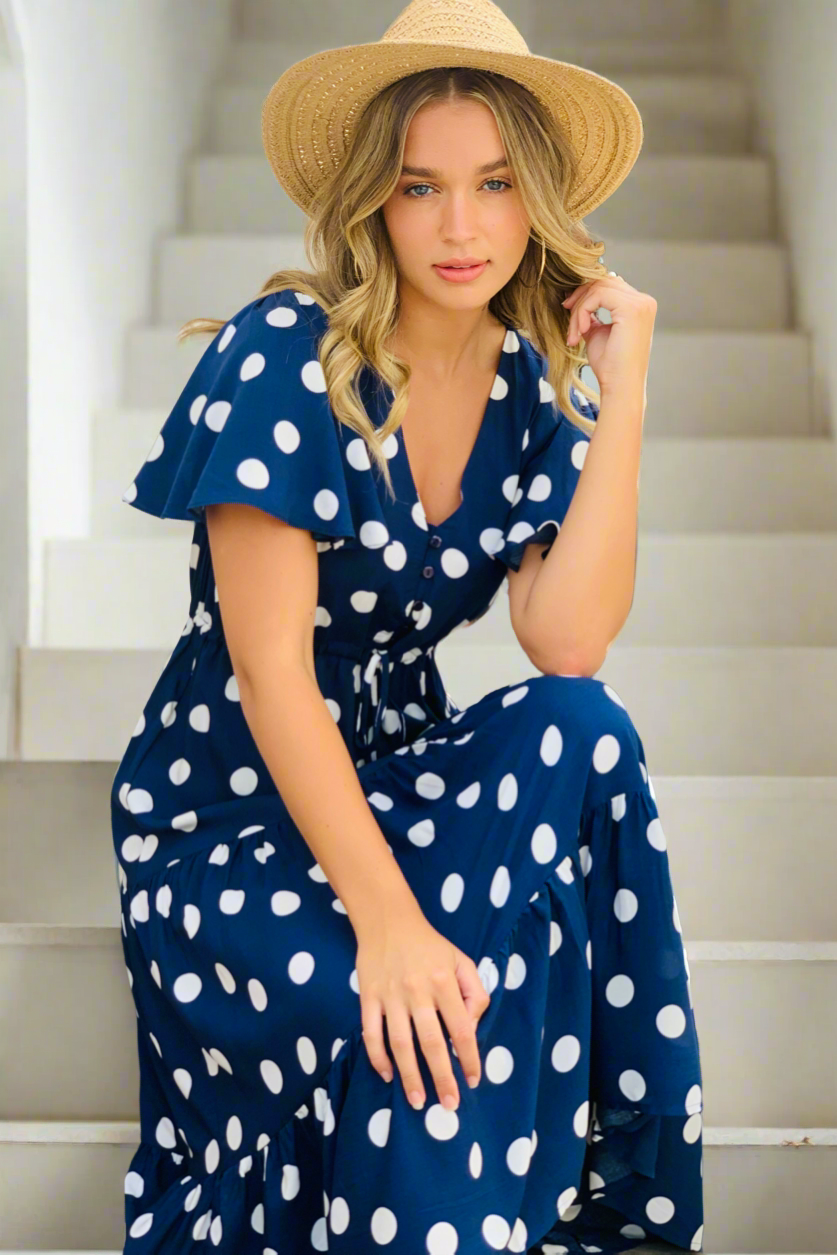 Molli | Polka Dot Dress in Navy and White