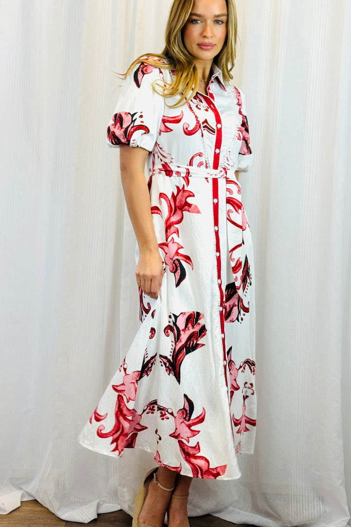 Morgan Floral Shirt Dress in Red and Pink