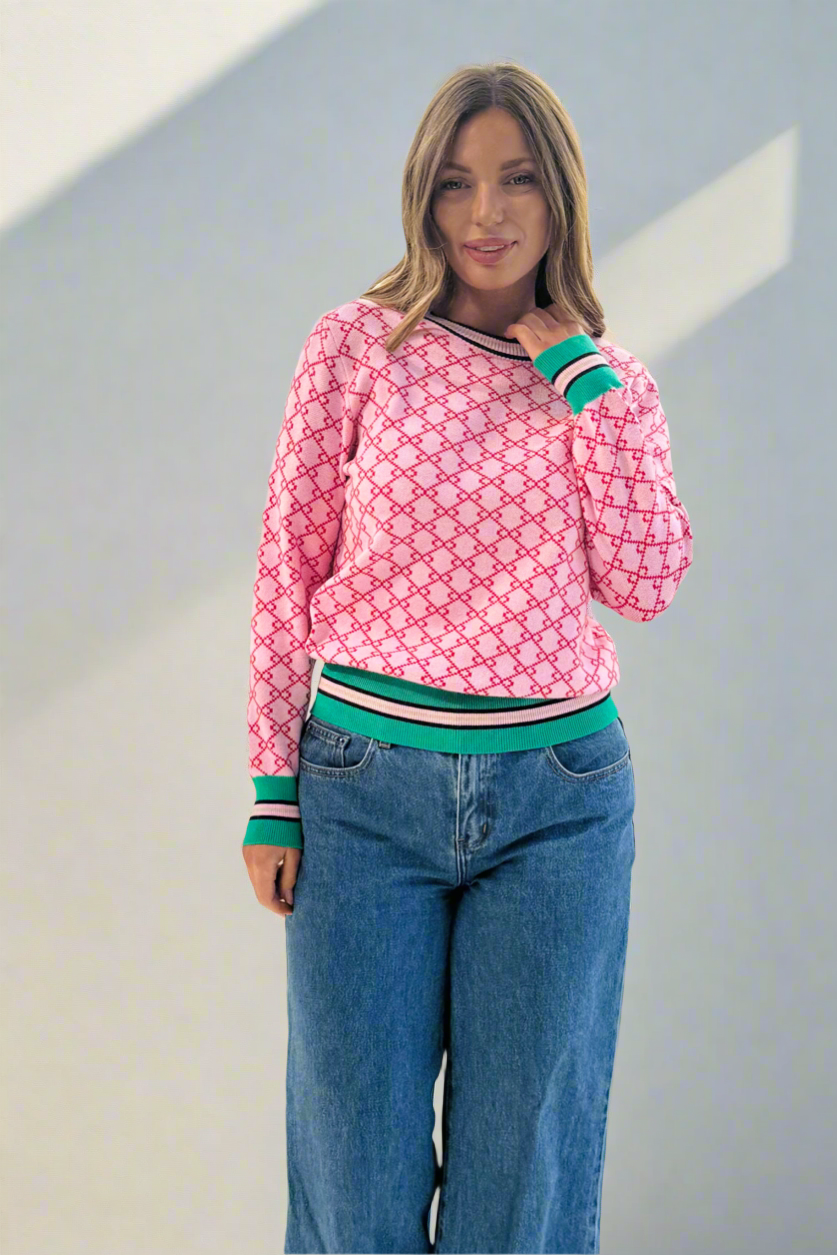 Gina Pink Print Knit Top